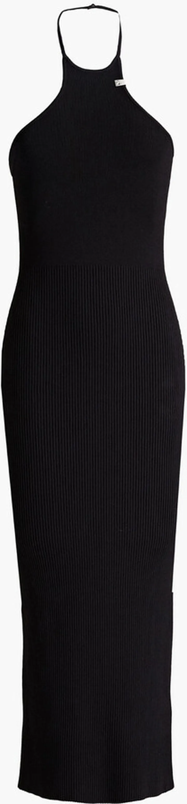 Logo-appliquéd ribbed-knit midi dress