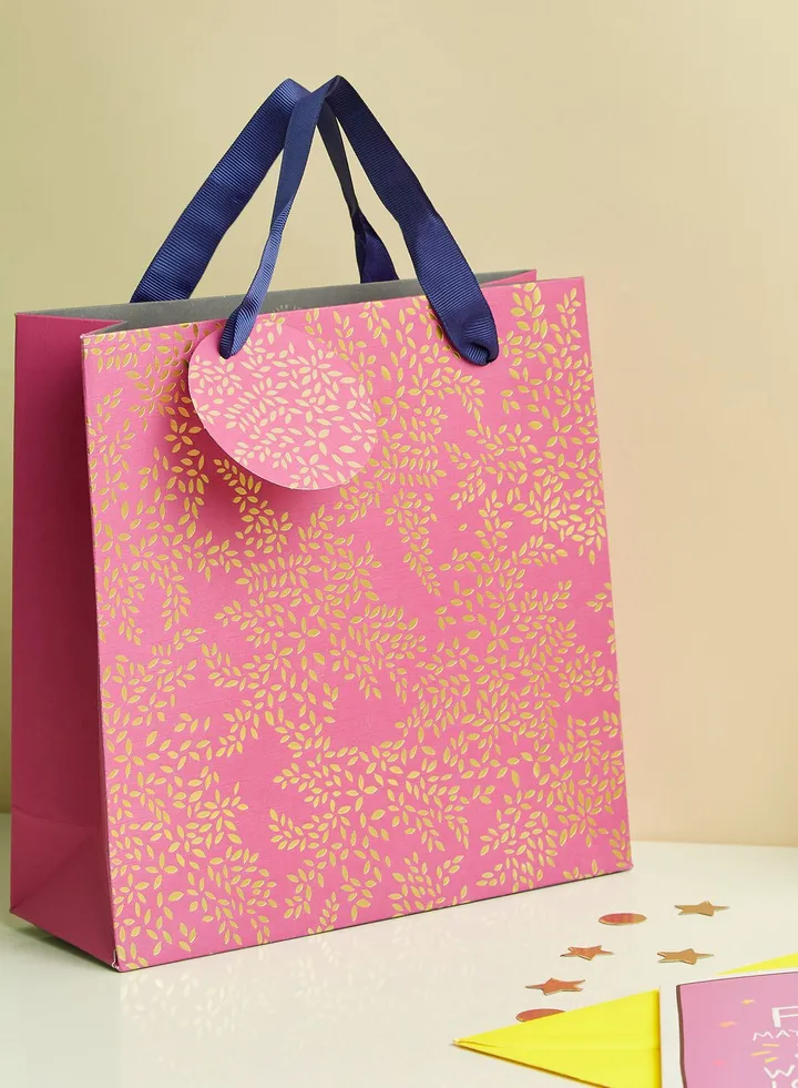 Gold Leaves Pink Medium Bag