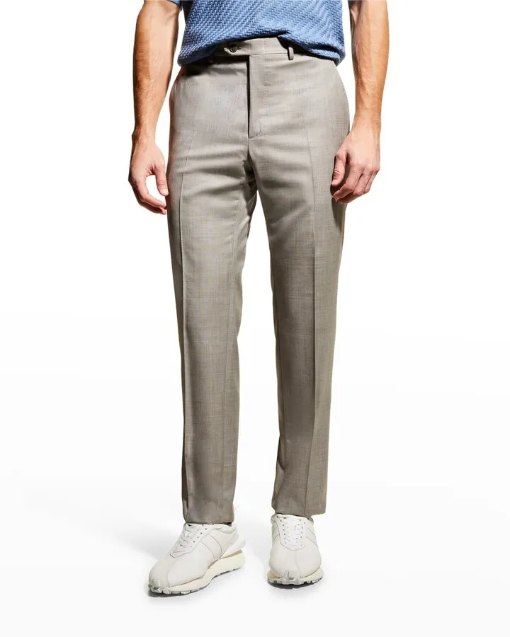 Men's Sharkskin Slim-Fit Wool Trousers