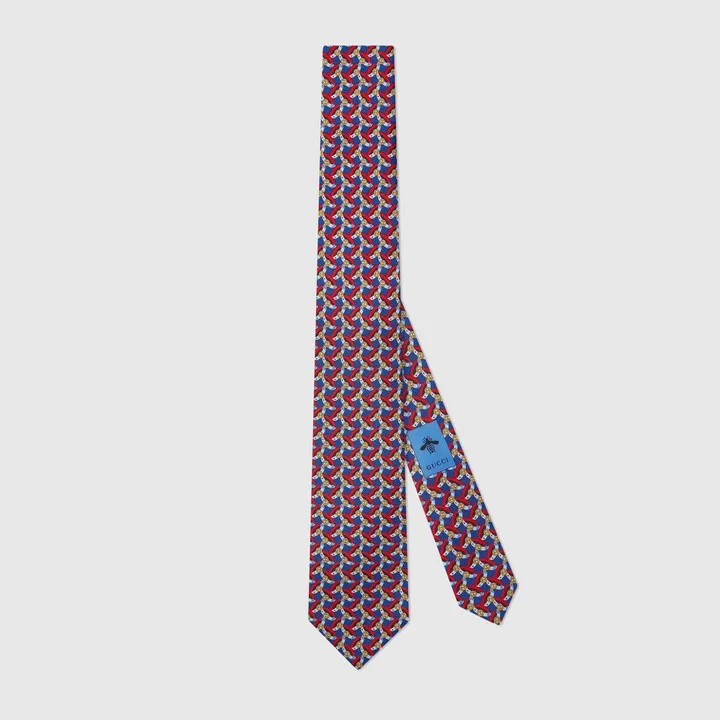 Round Interlocking G belts print silk tie