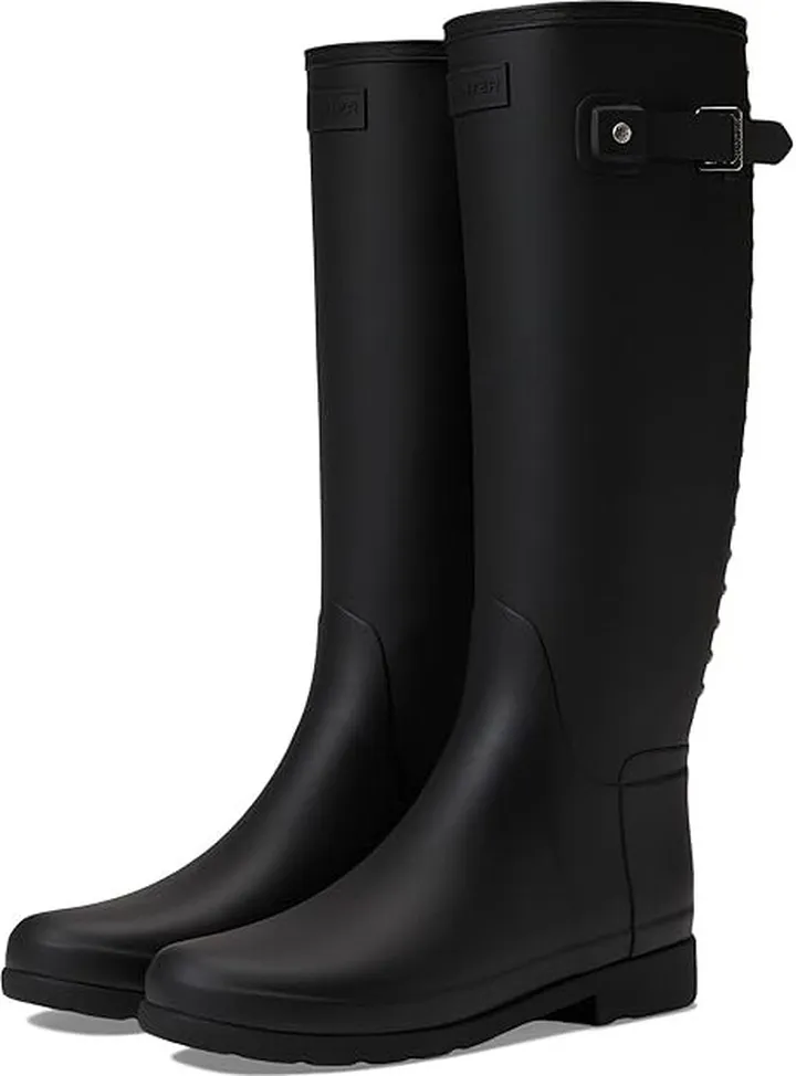 Hunter Refined Tall Studded Back Strap Boot (Black) Women's Rain Boots