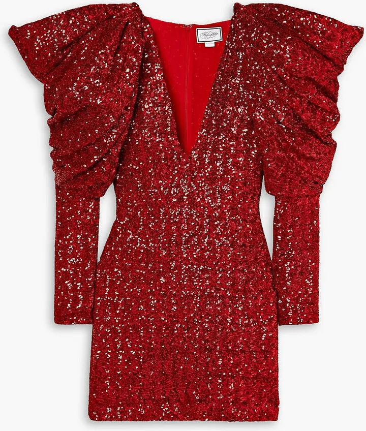 Draped sequined chiffon mini dress
