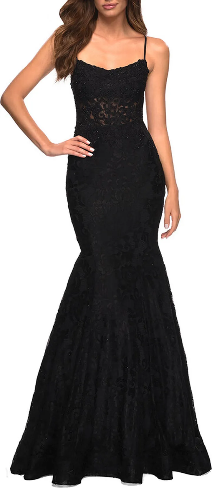 Sheer Bodice and Open Back Mermaid Lace Gown