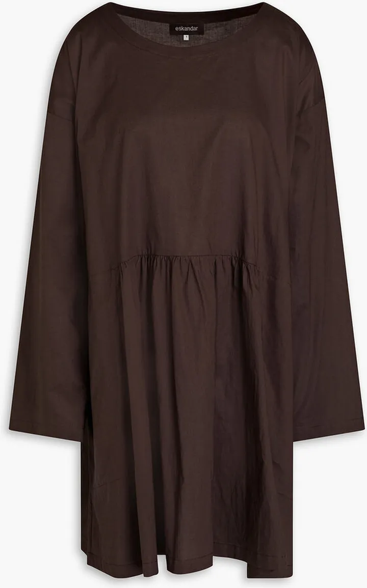 Oversized gathered cotton-poplin tunic