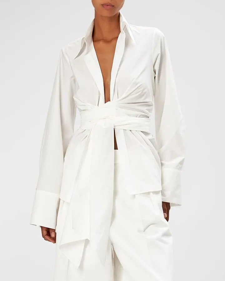 Moscow Draped-Tie Cotton Poplin Top