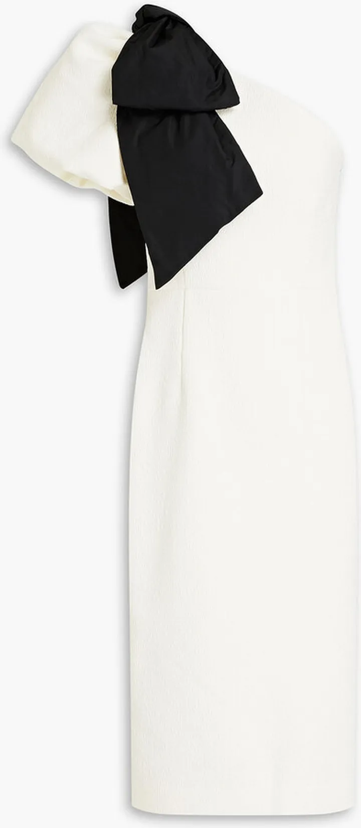 Monique one-shoulder bow-embellished cloqué midi dress