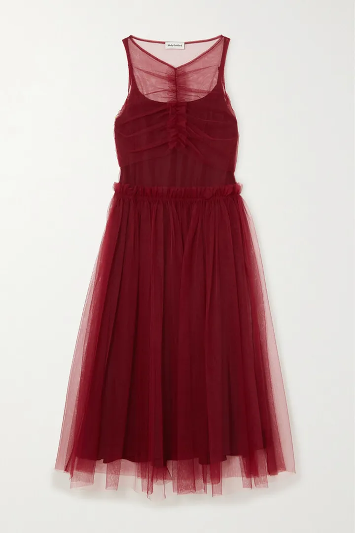 Molly Goddard - Loretta Gathered Tulle Midi Dress - Burgundy