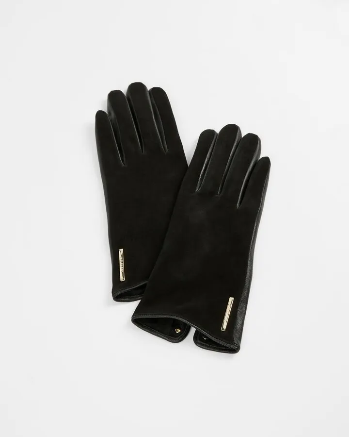 Suede Whipstitch Detail Glove in Black