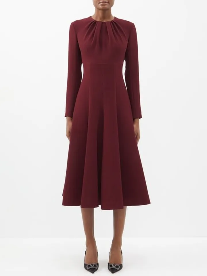 Belgium Gathered-neck Crepe Midi Dress