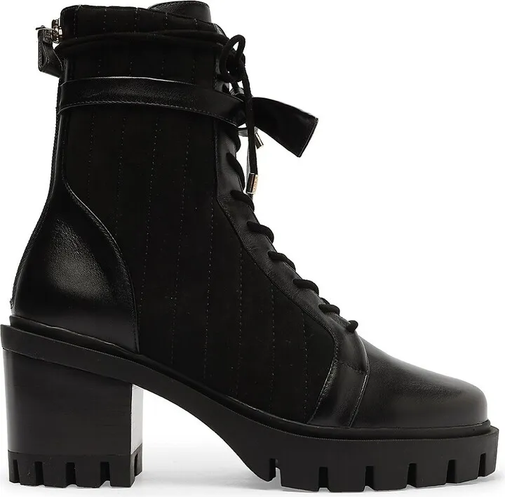 Clarita Quilted Leather Combat Lug-Sole Boots