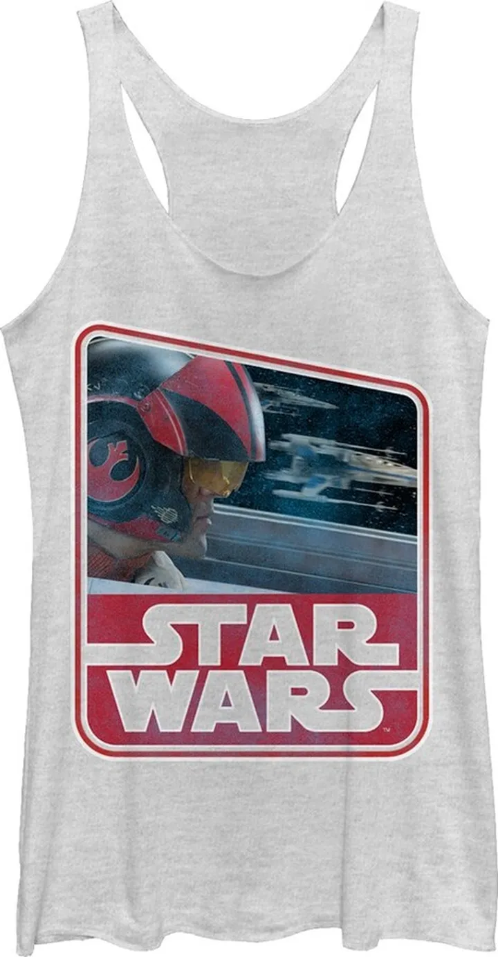 Women's Star Wars The Force Awakens Retro Poe Dameron Racerback Tank Top - White Heather - Medium