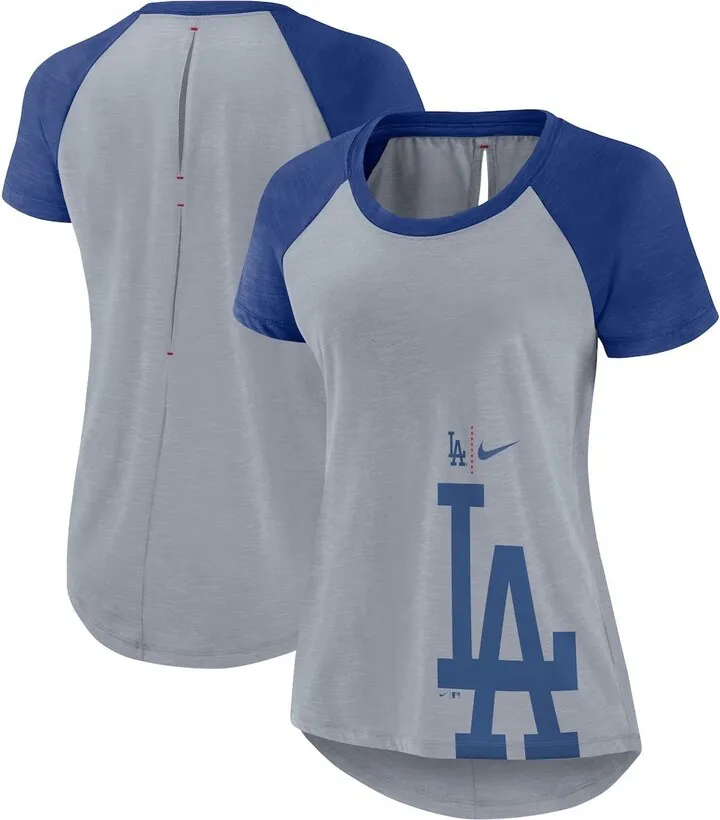 Women's Nike Heather Gray Los Angeles Dodgers Summer Breeze Raglan Fashion T-shirt