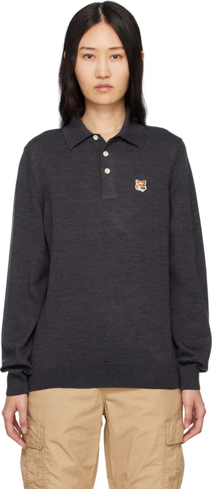 Maison Kitsuné Gray Fox Head Patch Polo