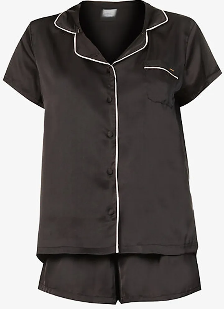 Womens Black Pale Pink Abigail Relaxed-fit Satin Pyjama set