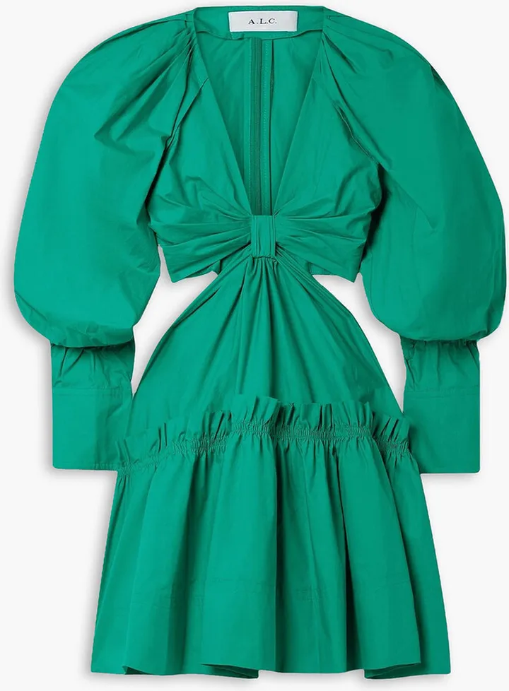 Alexa cutout gathered cotton-poplin mini dress