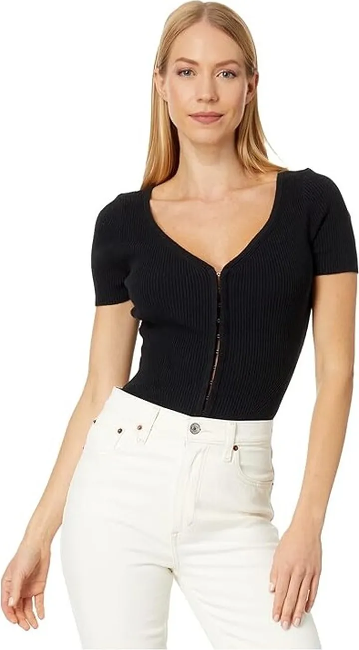 Abercrombie & Fitch Hook-and-Eye Short Sleeve Bodysuit (Black) Women's Jumpsuit & Rompers One Piece