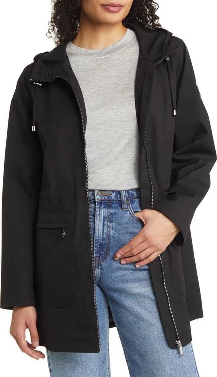 Patch Pocket Hooded Water Repellent Rain Jacket