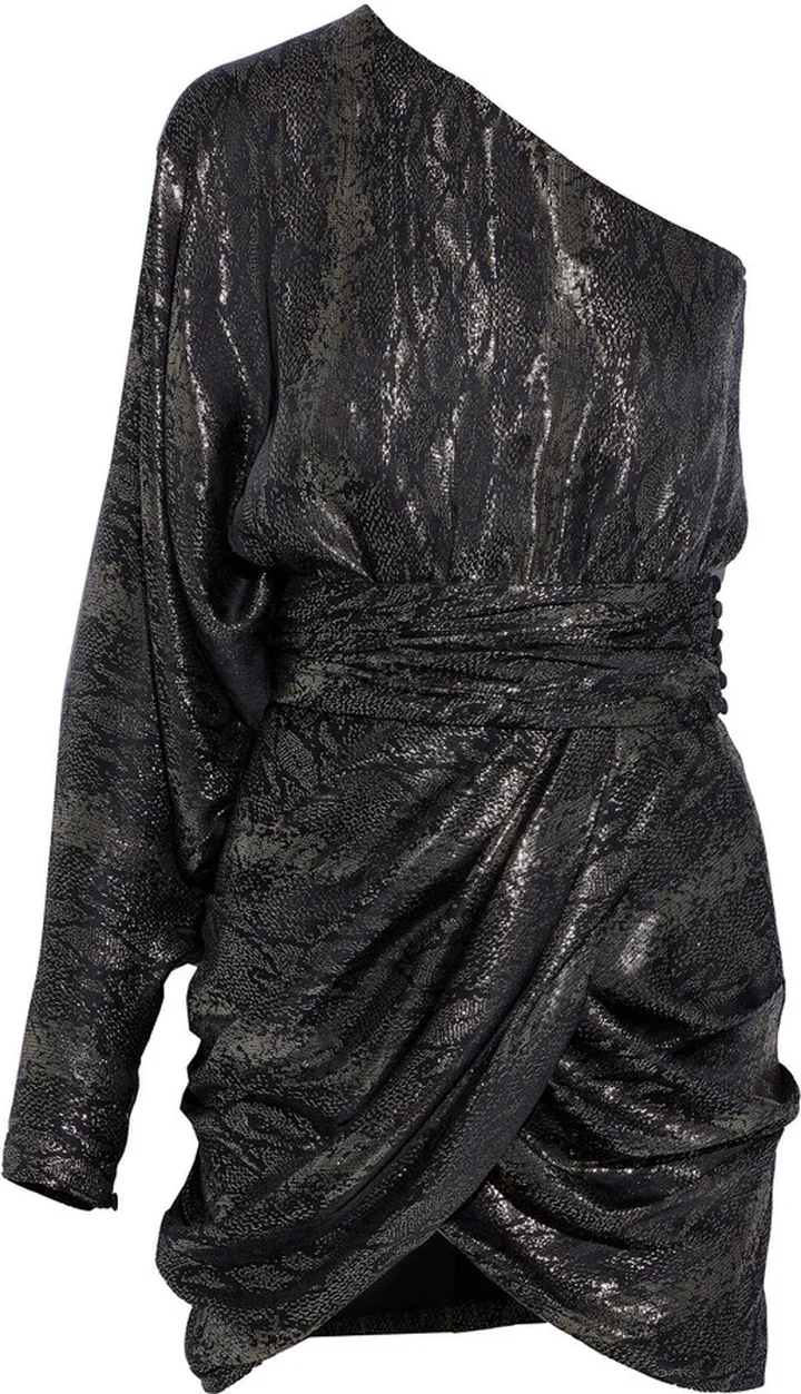 One-shoulder draped metallic silk-blend jacquard mini dress