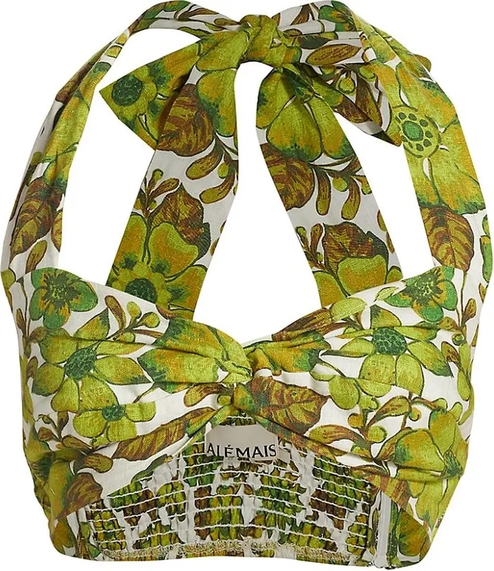 Wallis Floral Linen Crop Bralette Top