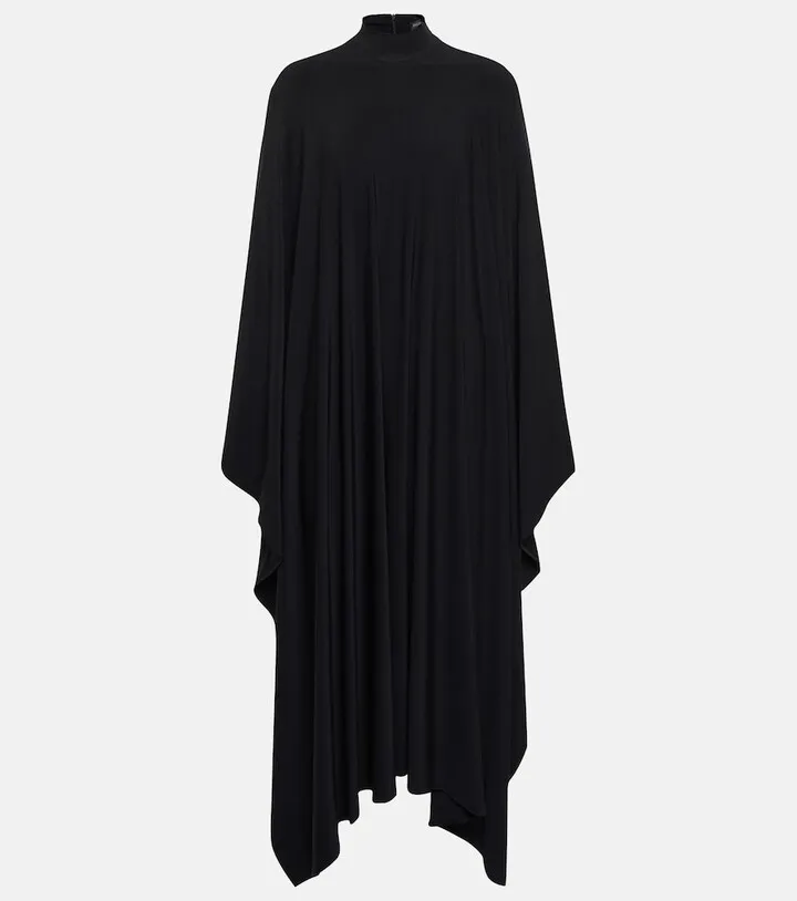 Draped jersey mockneck midi dress