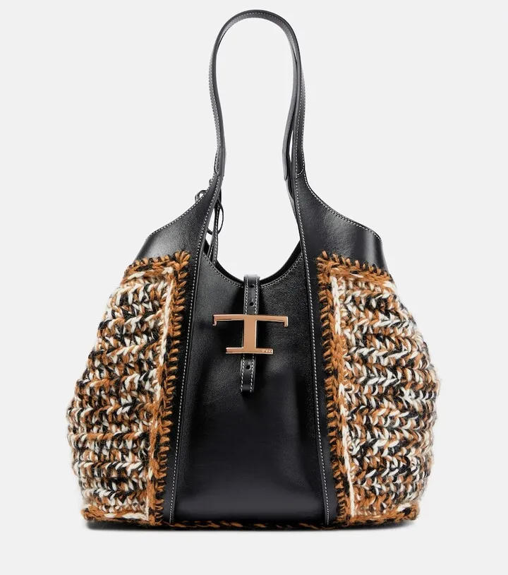 Timeless knit and leather tote bag
