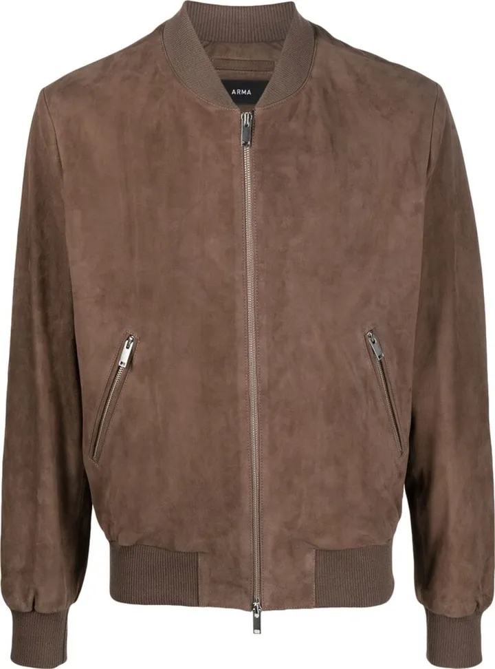 Zip-Up Suede Bomber Jacket