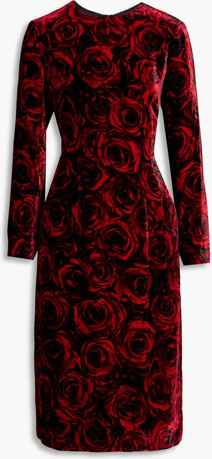 Delavina floral-print velvet dress