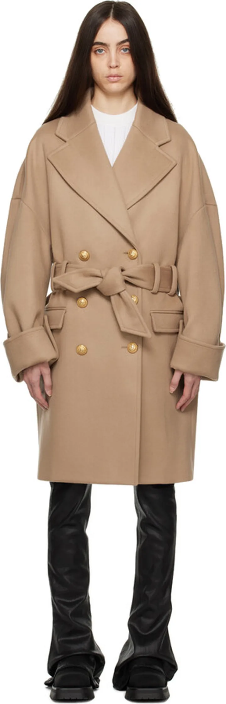 Balmain Tan Belt Coat