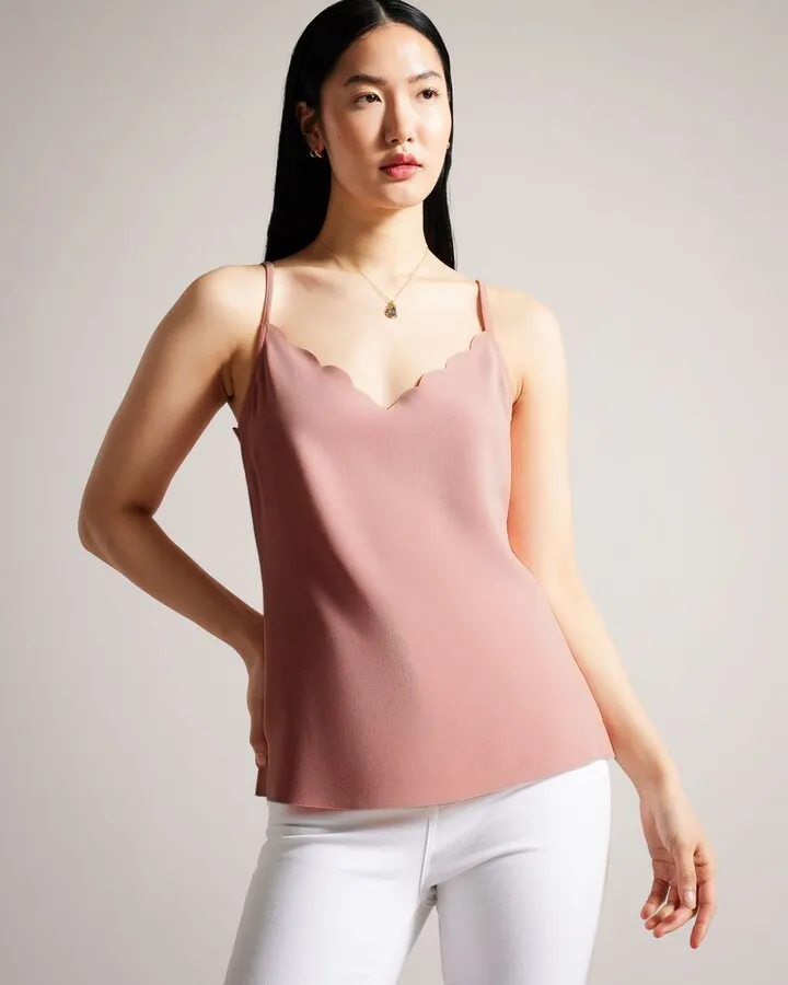 Scallop Neckline Cami Top in Coral