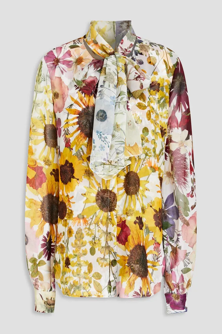 Floral-print silk-voile blouse