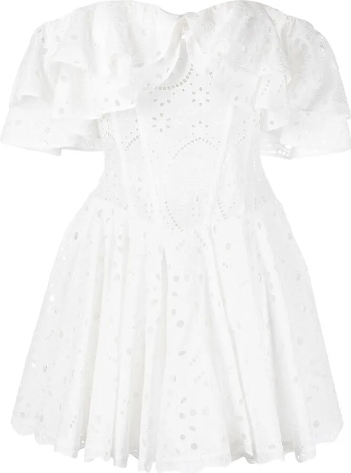 Eyelet-Detail Ruffled Mini Dress