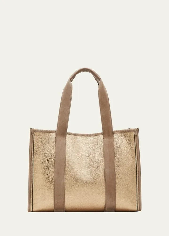 Metallic Leather Shopper Tote Bag