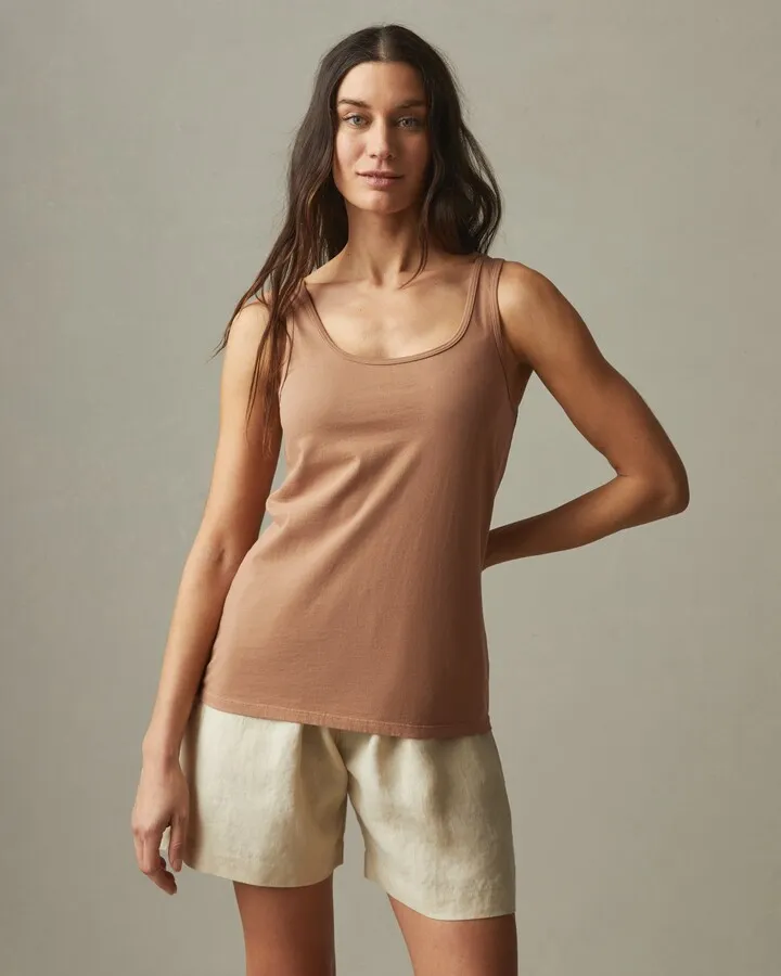 Classic Cotton Scoop Tank - Cafe Au Lait