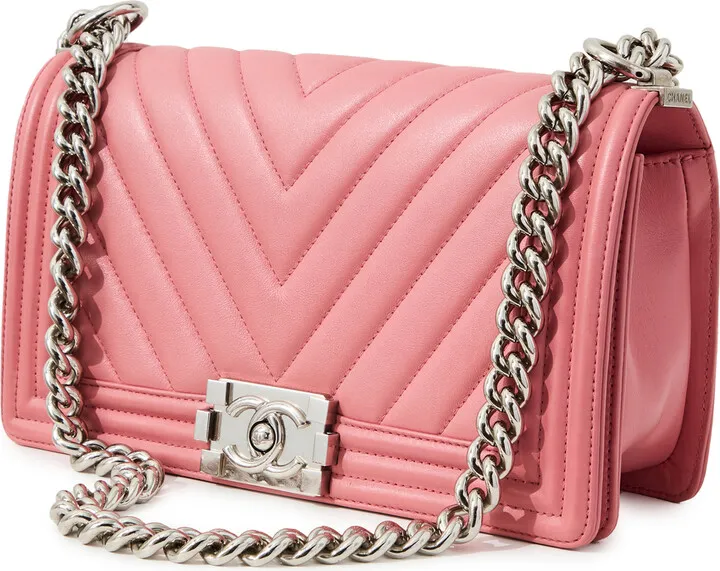 What Goes Around Comes Around Chanel Pink Lambskin Chevron Boy Medium