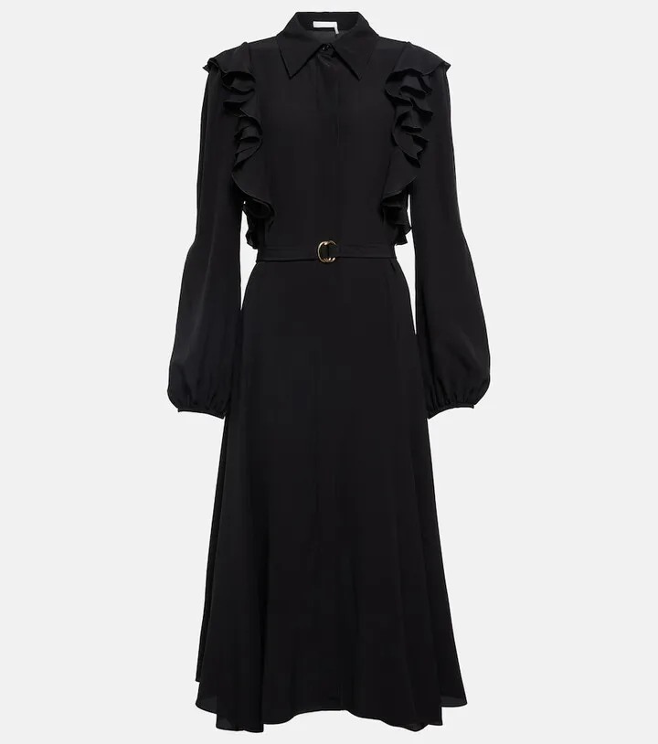 Ruffled silk shirt dress