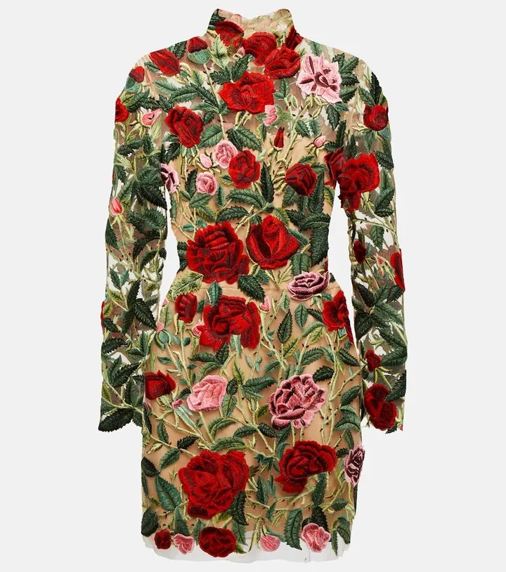Floral applique mesh minidress