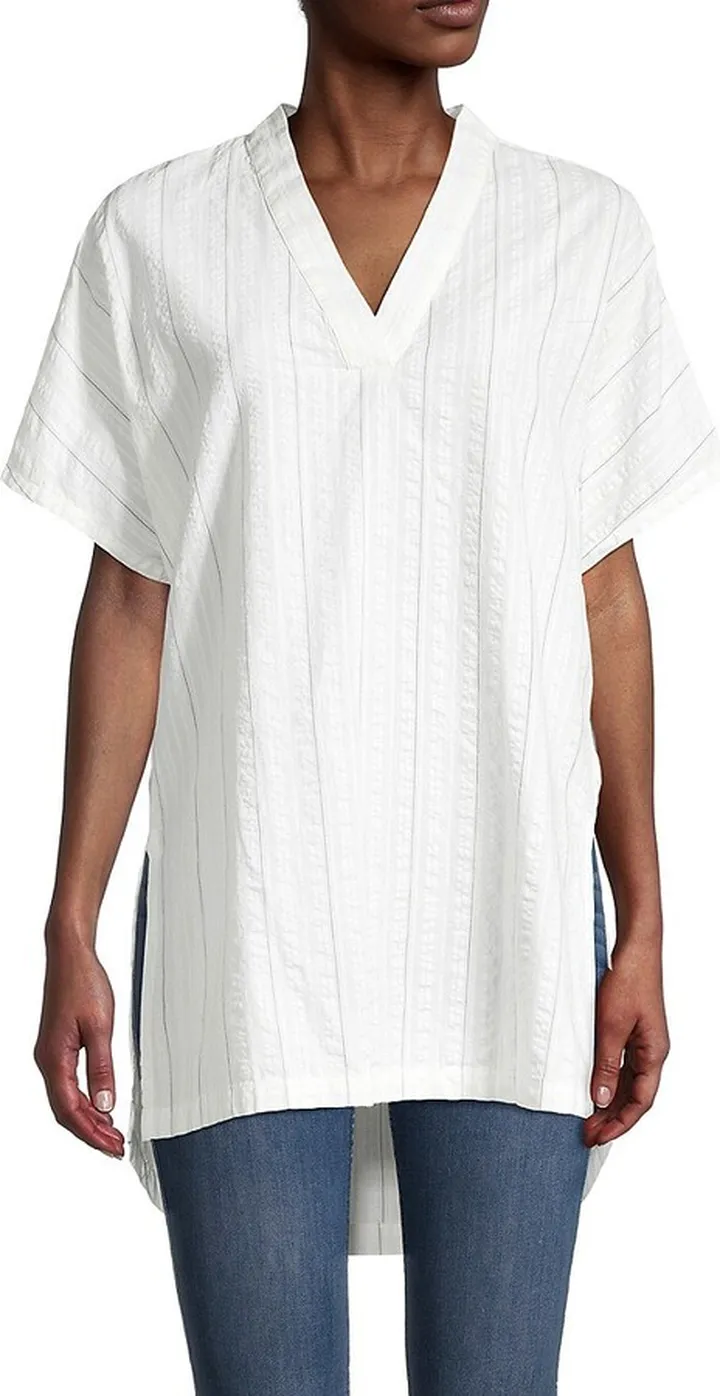 Striped Short Sleeve Crinkle Tunic