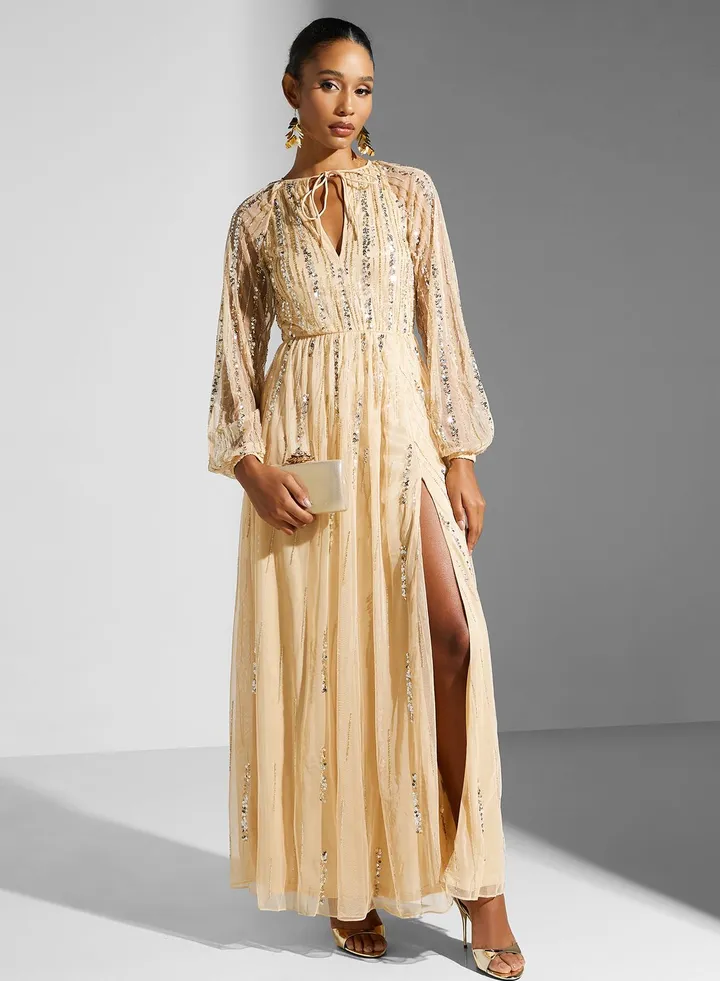Puff Sleeve Embellished Dress