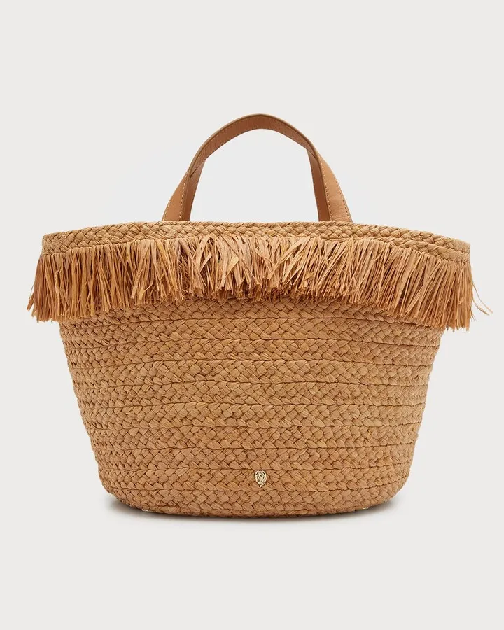 Braided Raffia Fringe Tote Bag