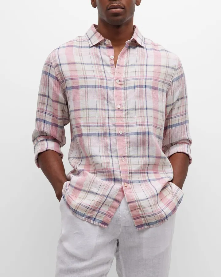 Men's Amalfi Linen Plaid Sport Shirt