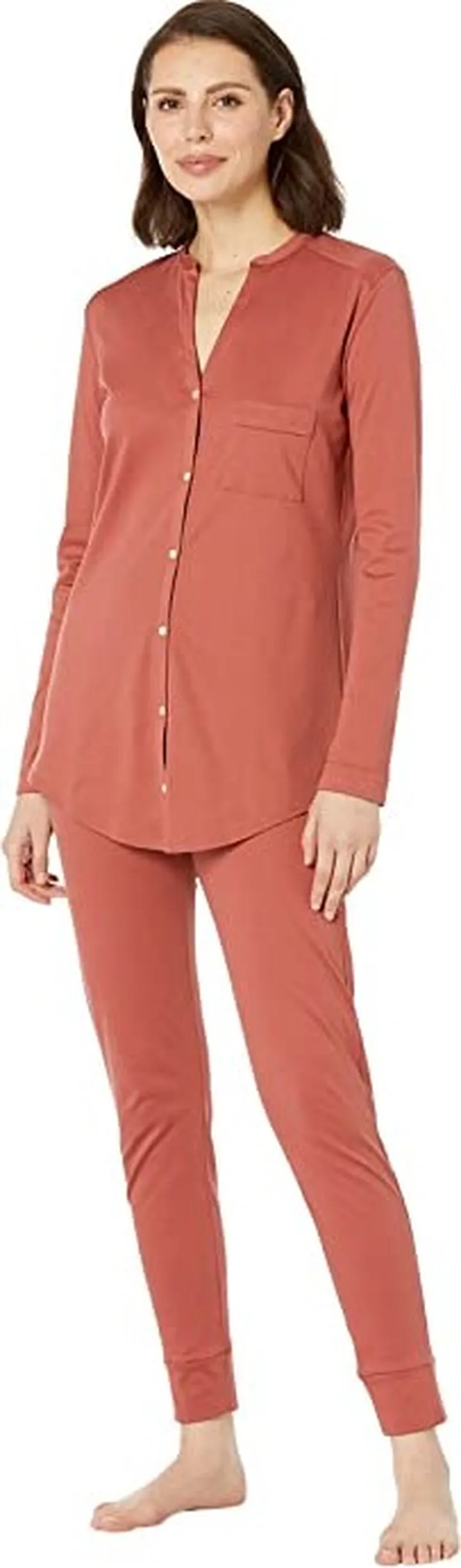 Hanro Pure Essence Long Sleeve Pajama Set (Marsala) Women's Pajama Sets