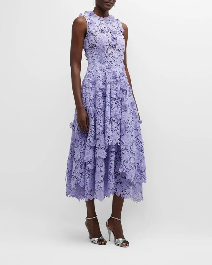 Floral Guipure Lace Midi Dress