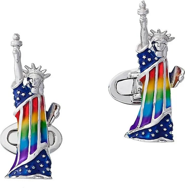 Rainbow Statue Of Liberty Enamel Rhodium-Plated Cufflinks
