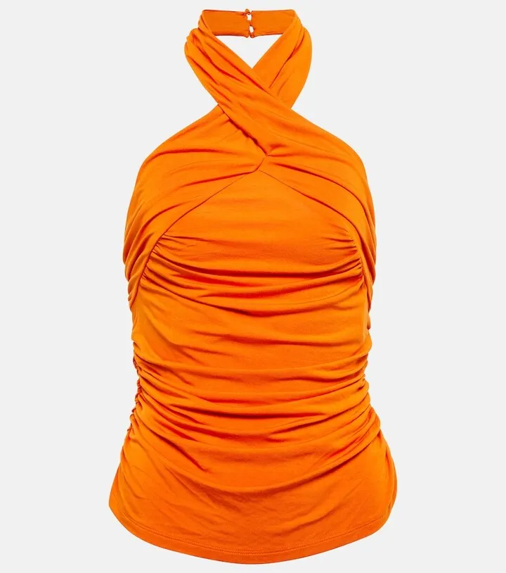 Ruched jersey halterneck top