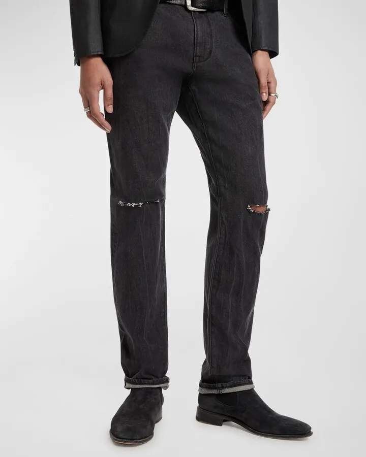 Men's Dani Distressed Slim-Straight Denim Pants