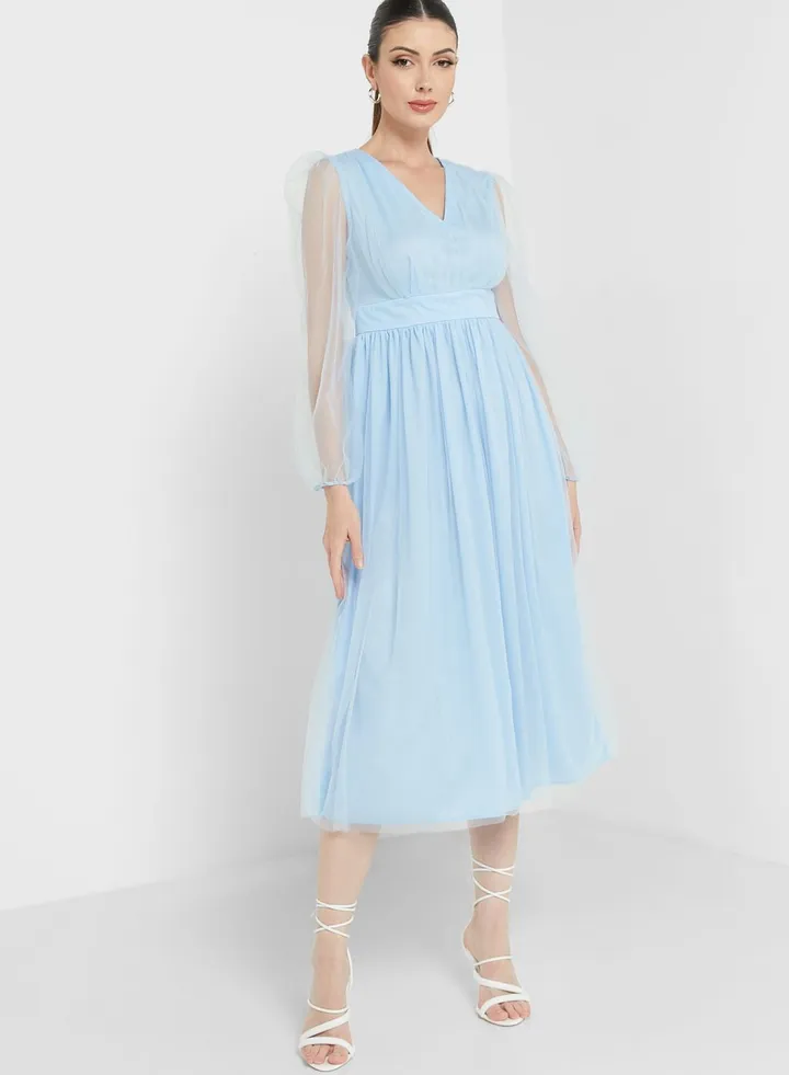 Lace Sleeve Flare Dress