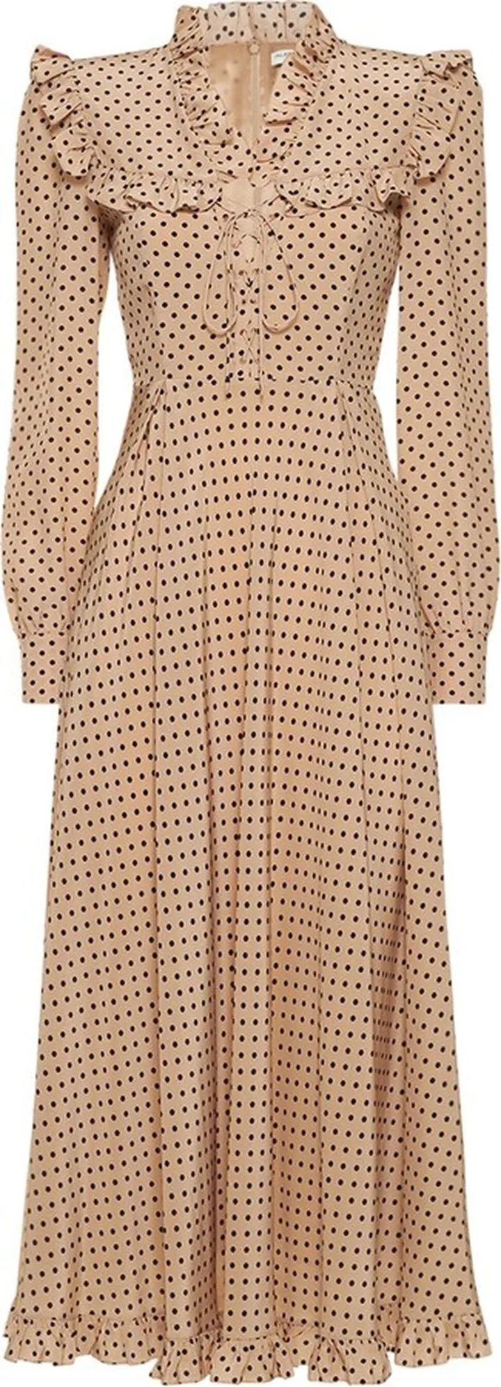 Polka dot silk georgette lace-up dress