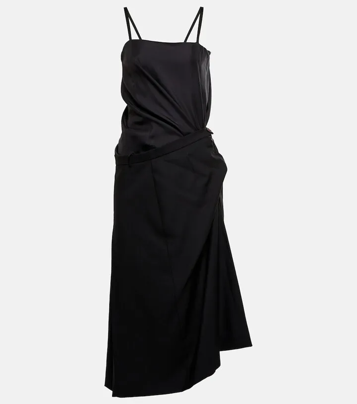 Asymmetric wool and silk midi dress