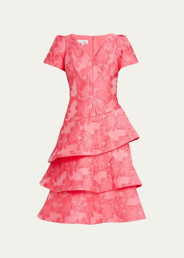 Ruffle Tiered Jacquard Dress