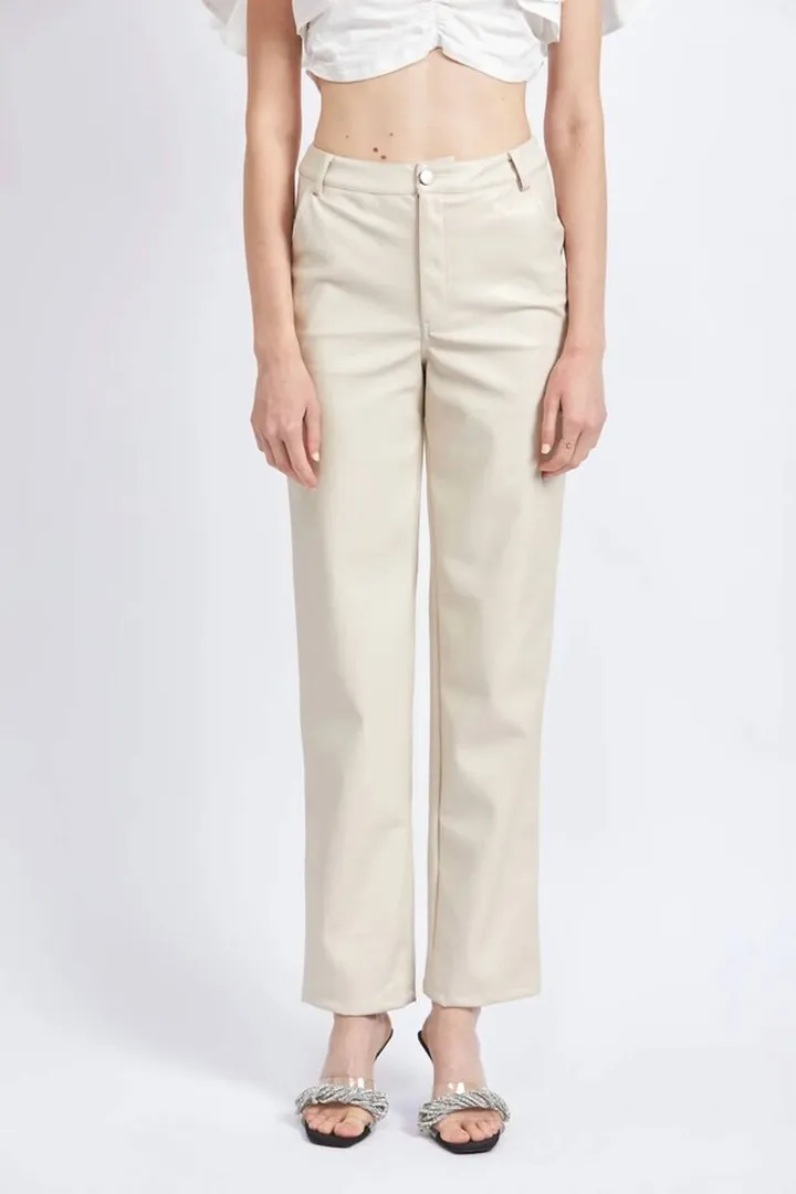 Vegan Leather Pant in Ecru